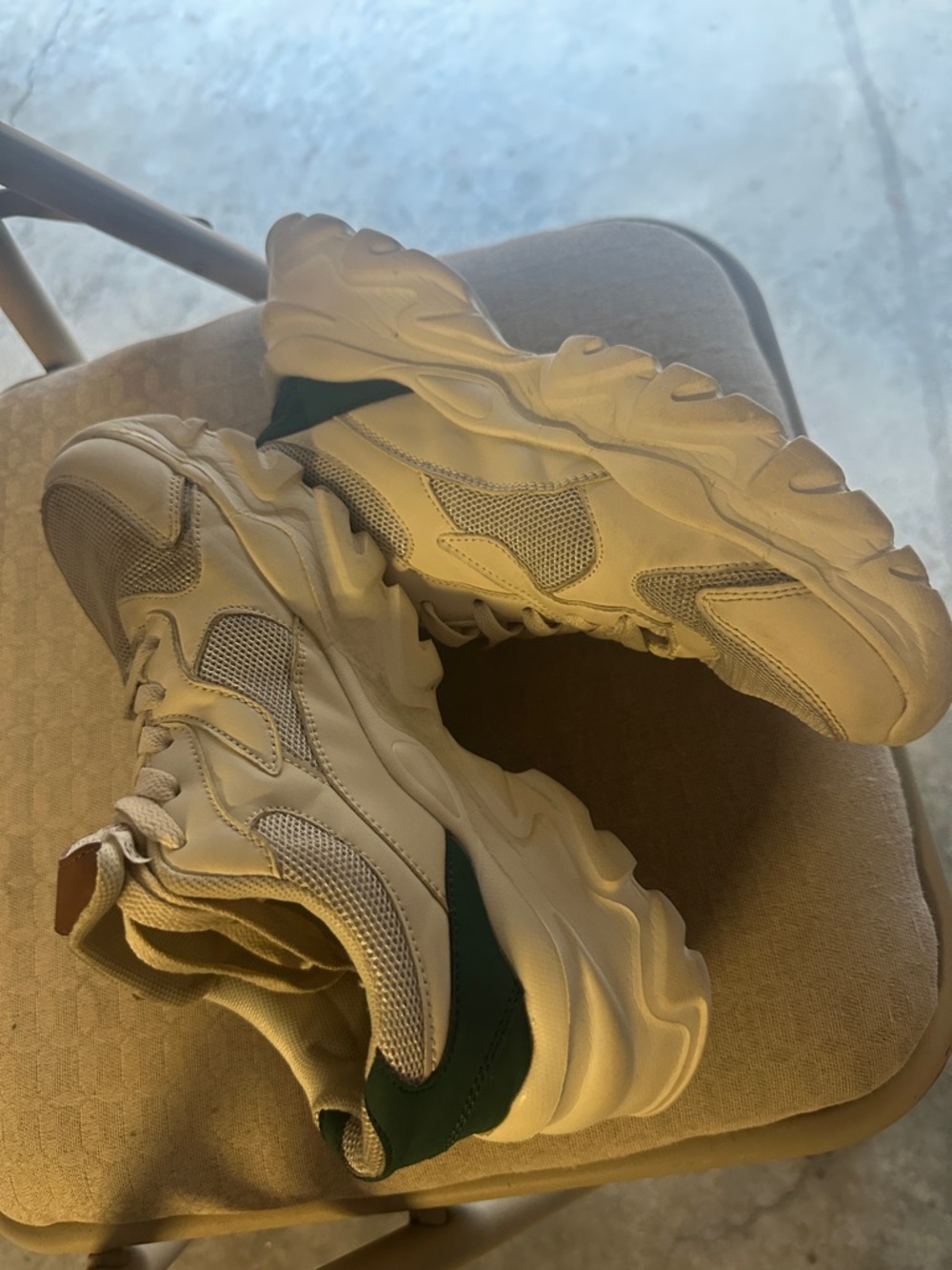 Chunky White and Green Women's Athletic Sneakers
